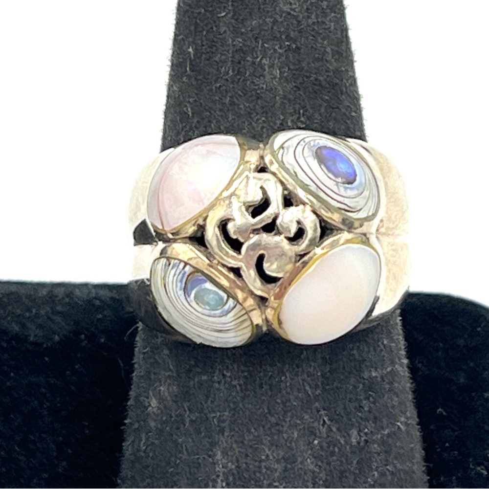 Vintage Sally C Treasures Sterling Silver 925 Abalone & Mother of Pearl Ring 11